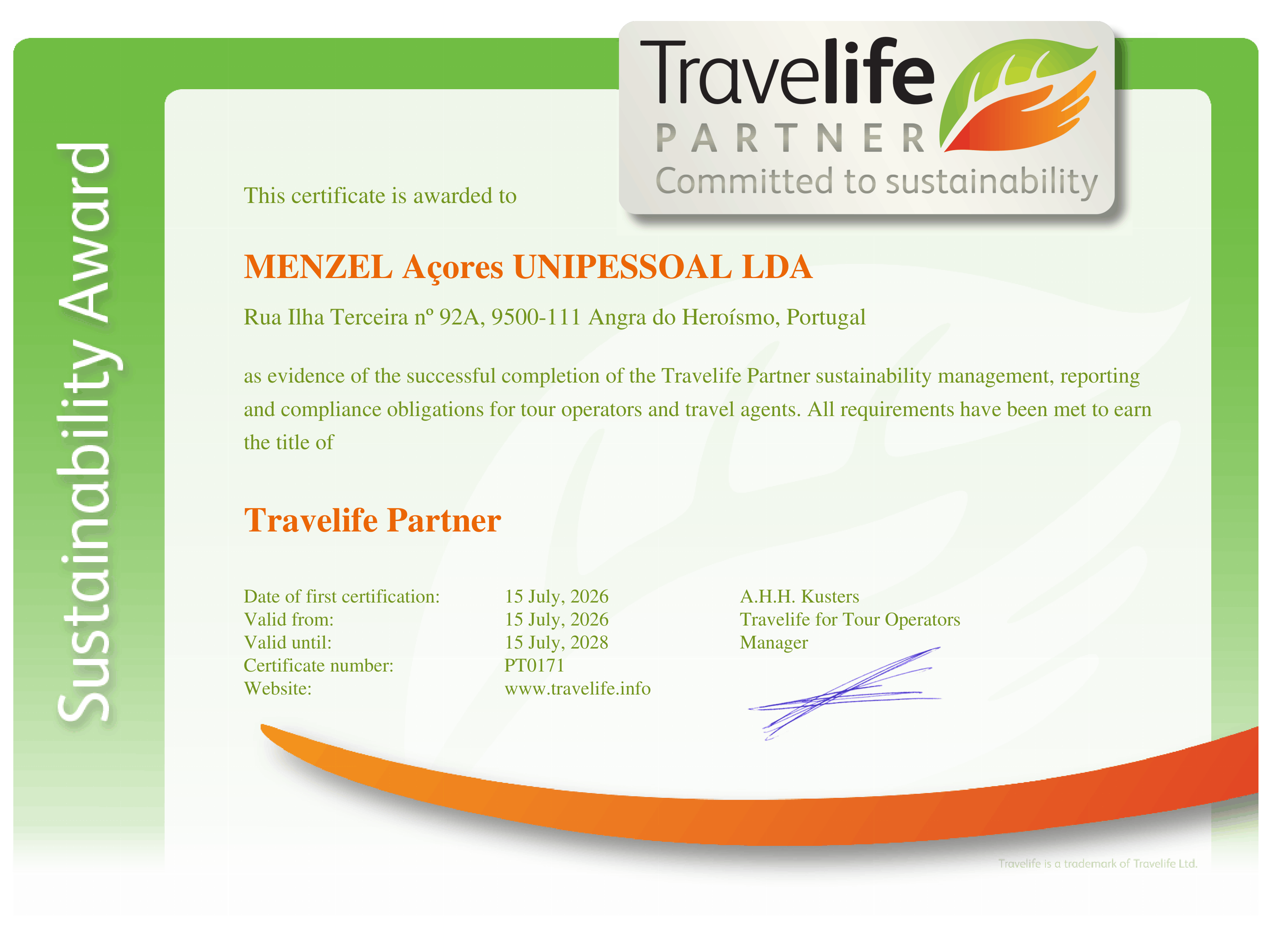 Travelife Partner Certificate